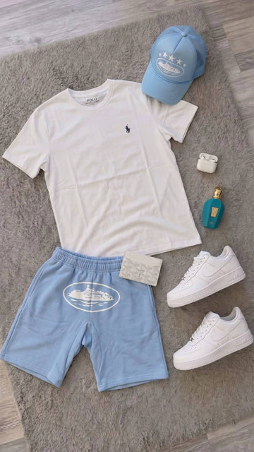 Bundle Offer - White Polo Blue Shorts Airpods