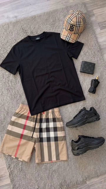 Bundle Offer - Black Tee Burberry Shorts