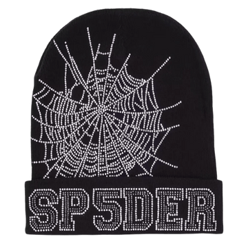 Sp5der Rhinestone Web Beanie Black
