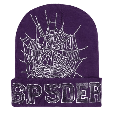 Sp5der Rhinestone Web Beanie Purple