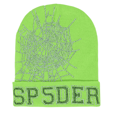 Sp5der Rhinestone Web Beanie Slime Green